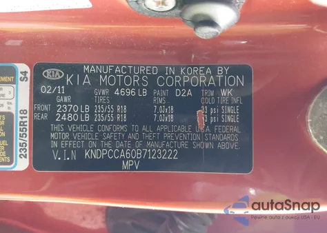 2011 Kia Sportage Sx z USA, uszkodzony, nr VIN KNDPCCA60B7123222